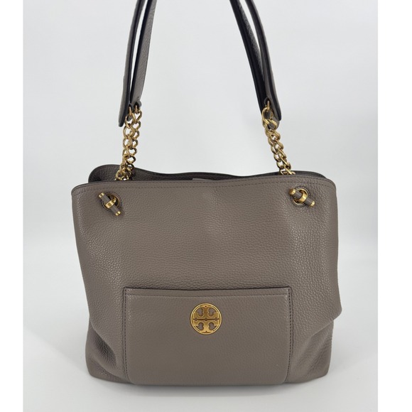 Tory Burch Chelsea Slouchy Tote in Grey Heron Pebbled Leather Shoulder Bag - Picture 3 of 15